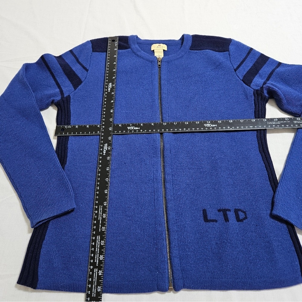 Limited‎ America Womens 100% Merino Wool Full Zip Sweater Cardigan Cozy Blue L - Picture 6 of 10